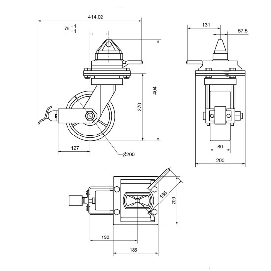 Ρόδα Περιστρεφόμενη για Container 3t με Twistlock & Φρένο