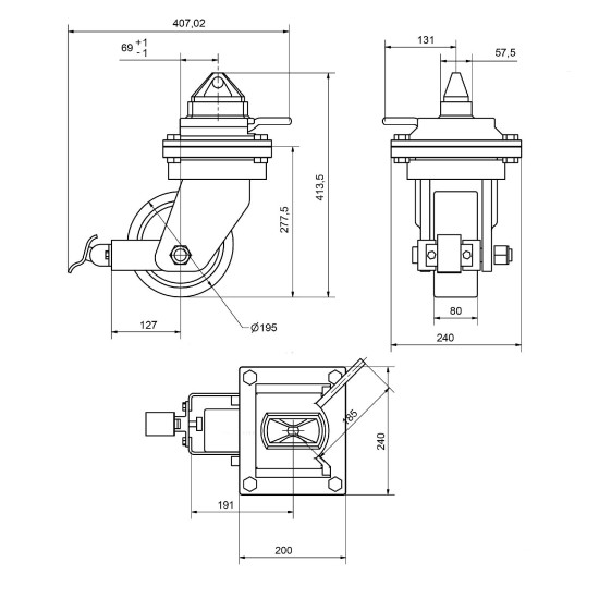 Ρόδα Περιστρεφόμενη για Container 5t με Twistlock & Φρένο